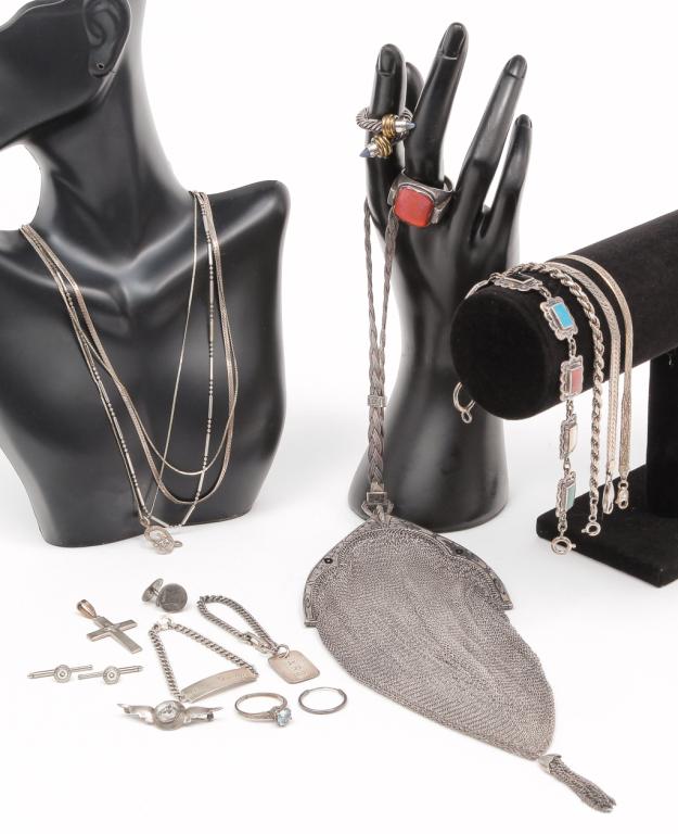 VINTAGE STERLING MESH PURSE & JEWELRY. (1 of 5)