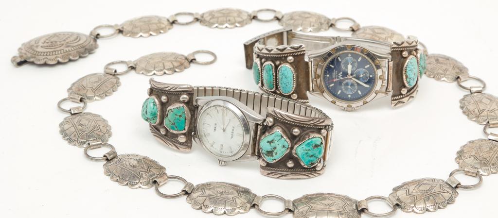 TWO MEN'S SOUTHWEST WATCHES & CONCHO BELT. (1 of 5)