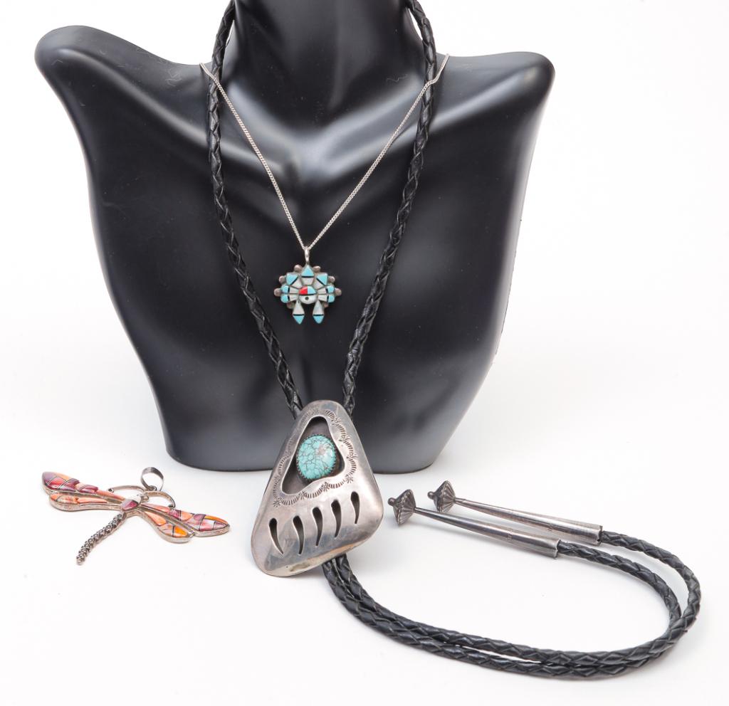 THREE PIECES STERLING  NAVAJO JEWELRY, SIGNED. (1 of 3)