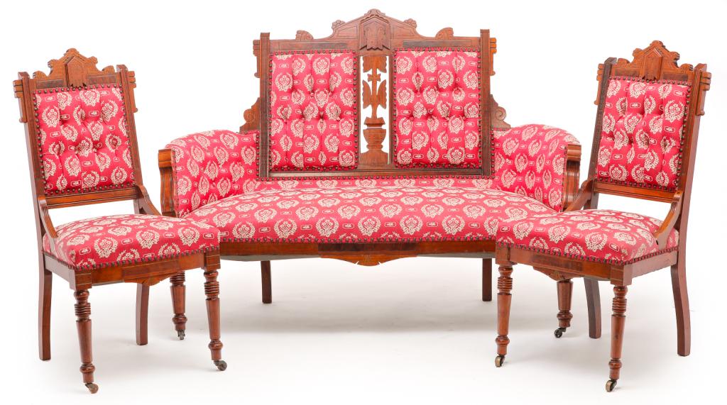 AMERICAN EASTLAKE VICTORIAN PARLOR SET. (1 of 5)