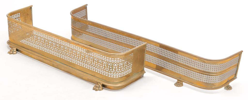 TWO AMERICAN BRASS FIREPLACE FENDERS. (1 of 3)