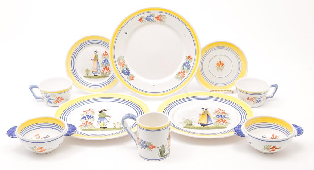 ASSEMBLED SET OF QUIMPER DINNERWARE. (1 of 3)