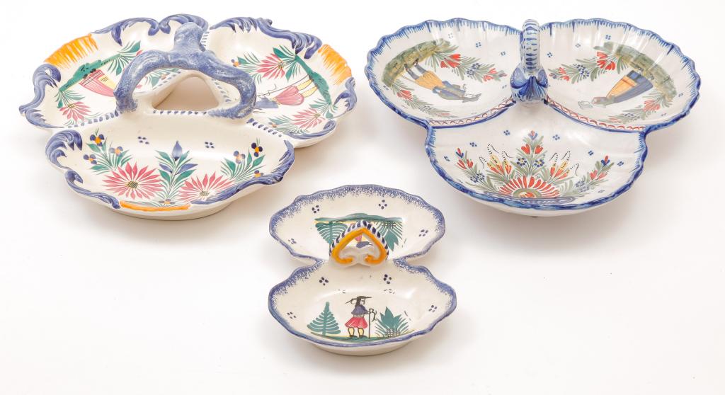 THREE FRENCH QUIMPER SERVING PIECES. (1 of 2)