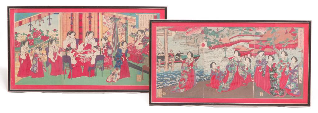 TWO JAPANESE WOODBLOCK TRIPTYCHS. (1 of 8)