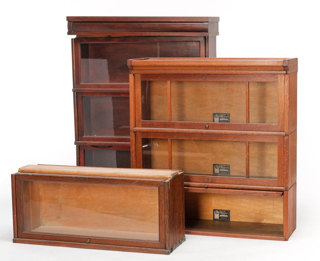 NINE AMERICAN STACKING BOOKCASE PIECES. (1 of 2)