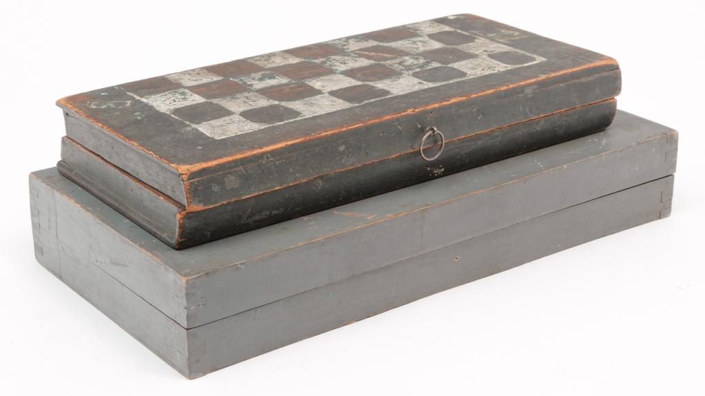 TWO AMERICAN DECORATED GAMEBOARDS. (1 of 3)