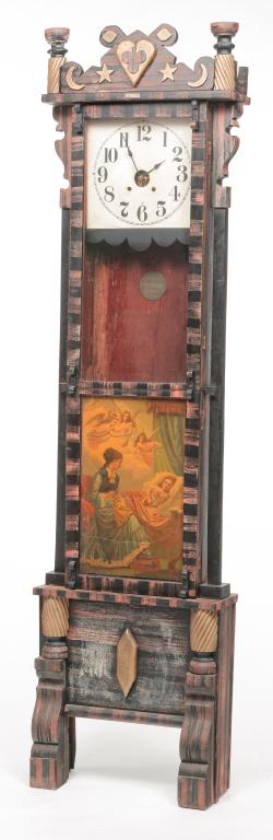 AMERICAN FOLK ART TALL CASE CLOCK. (1 of 6)