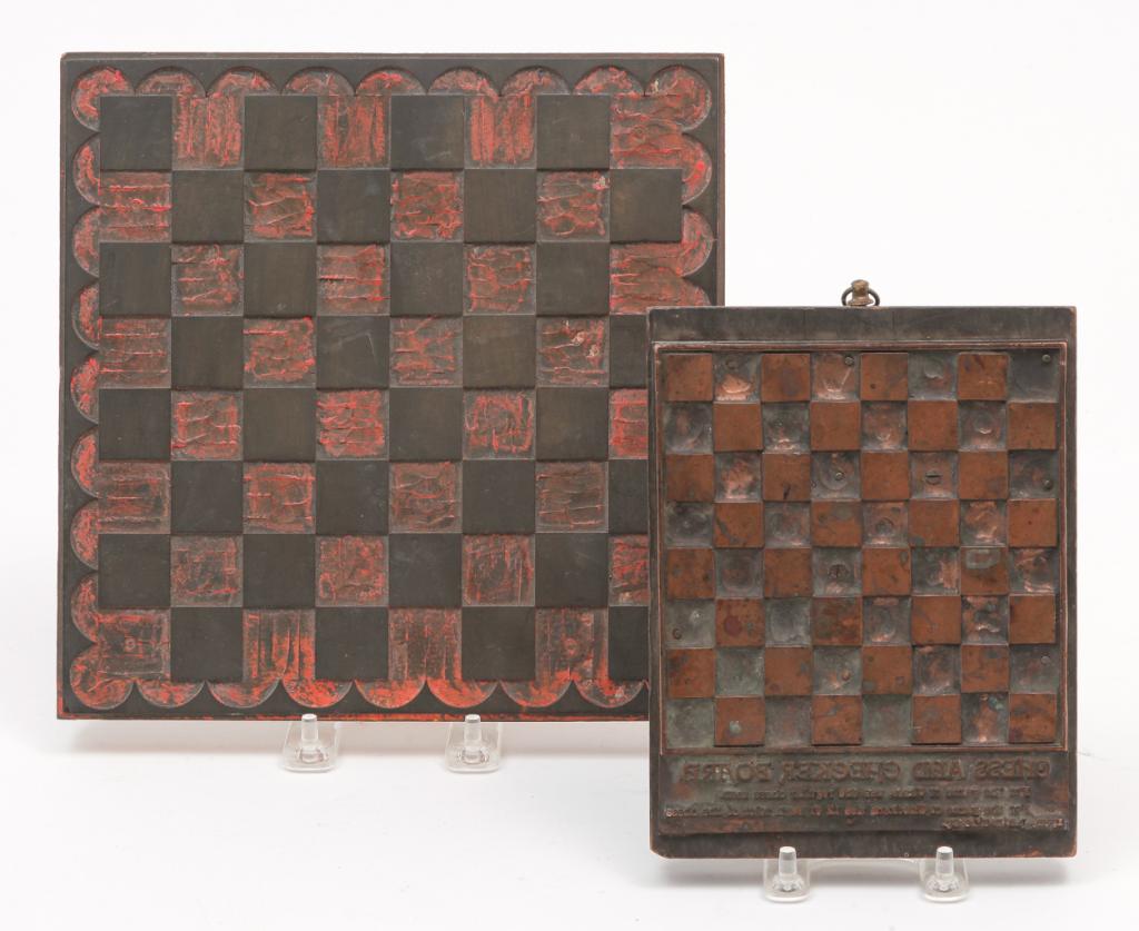 TWO AMERICAN CHECKERBOARD PRINTING BLOCKS. (1 of 2)