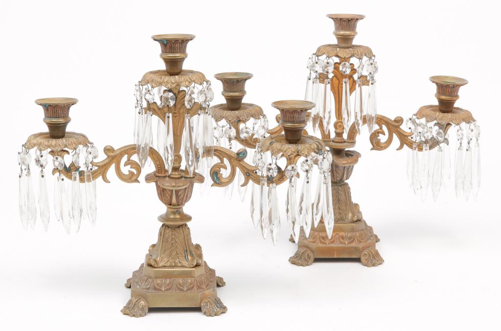 PAIR OF ENGLISH BRASS GIRANDOLES. (1 of 3)