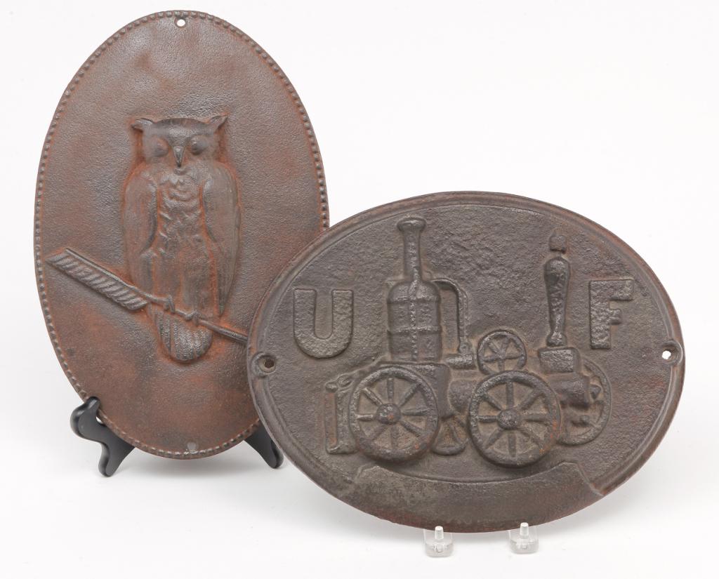 TWO AMERICAN CAST IRON FIRE MARKS. (1 of 3)