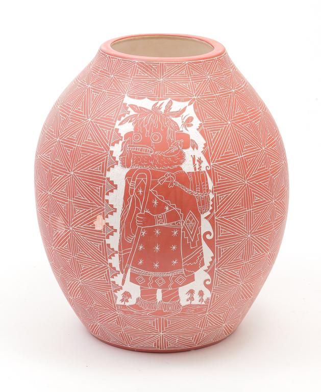 CONTEMPORARY NATIVE AMERICAN DECORATED POT. (1 of 4)