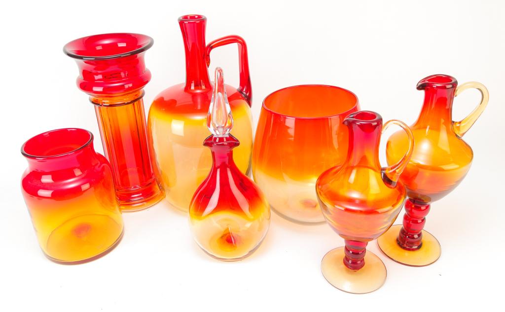 SEVEN PIECES OF AMERICAN AMBERINA GLASS. (1 of 4)