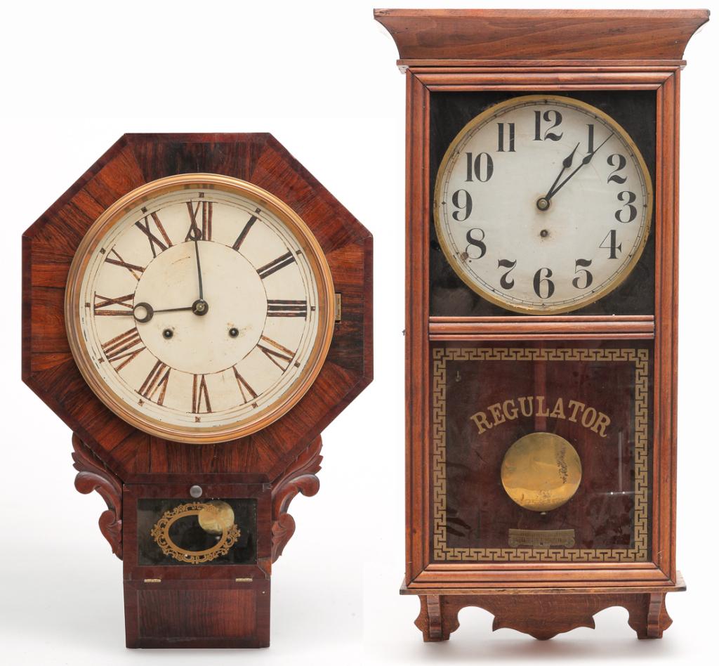 TWO AMERICAN WALL CLOCKS. (1 of 4)