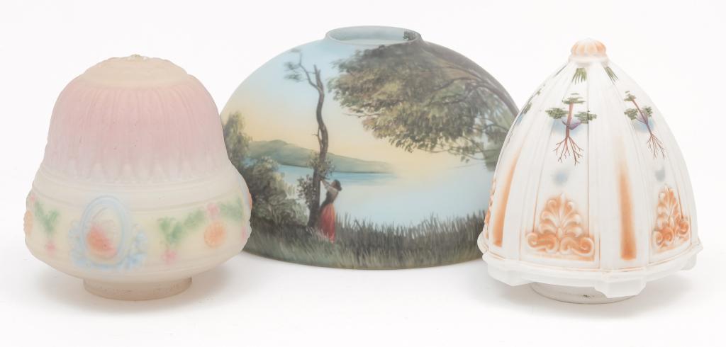 THREE AMERICAN PAINTED LAMP SHADES. (1 of 7)