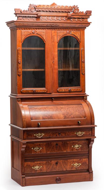 AMERICAN EASTLAKE VICTORIAN SECRETARY BOOKCASE. (1 of 10)