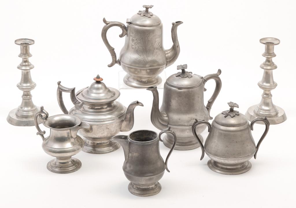 EIGHT PIECES OF AMERICAN PEWTER. (1 of 5)