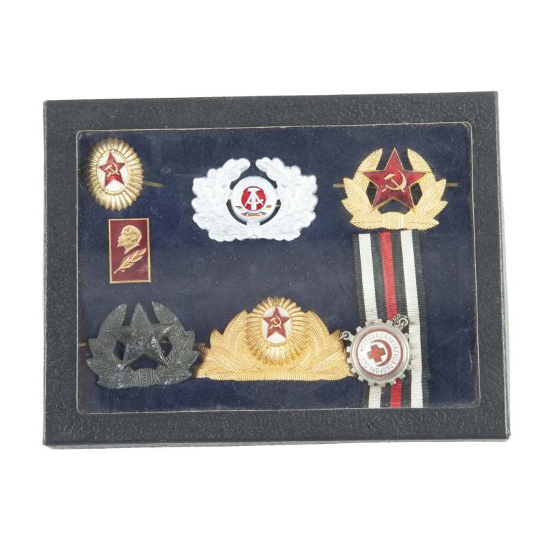 RICKER MOUNT OF FIVE SOVIET PINS, EAST GERMAN PIN, (1 of 1)