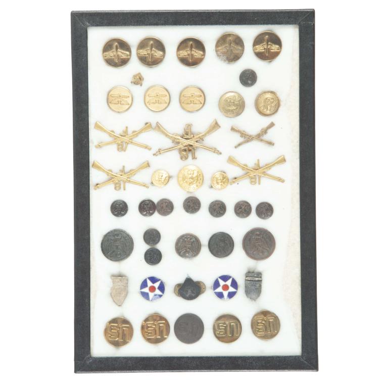 COLLECTION OF UNIFORM BUTTONS AND TWO AMERICAN CIV (1 of 1)