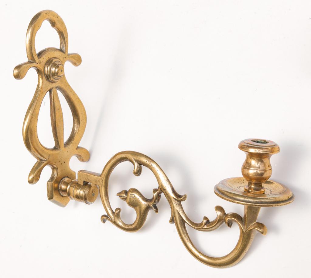 PAIR OF ENGLISH BRASS WALL SCONCES. (1 of 1)