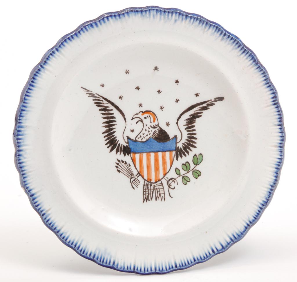 ENGLISH LEEDSWARE EAGLE CUPPLATE. (1 of 2)