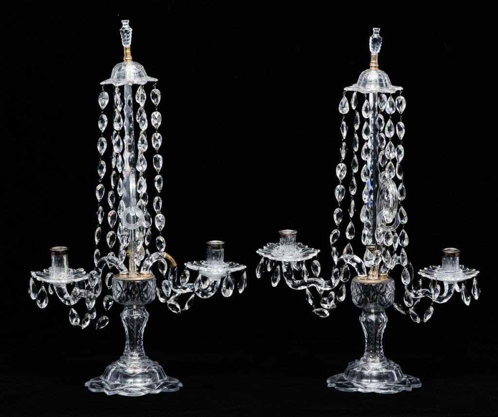 PAIR OF AMERICAN GLASS CANDELABRA. (1 of 3)