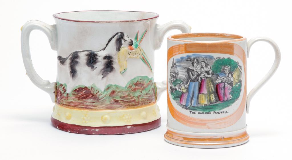 TWO ENGLISH STAFFORDSHIRE MUGS. (1 of 5)