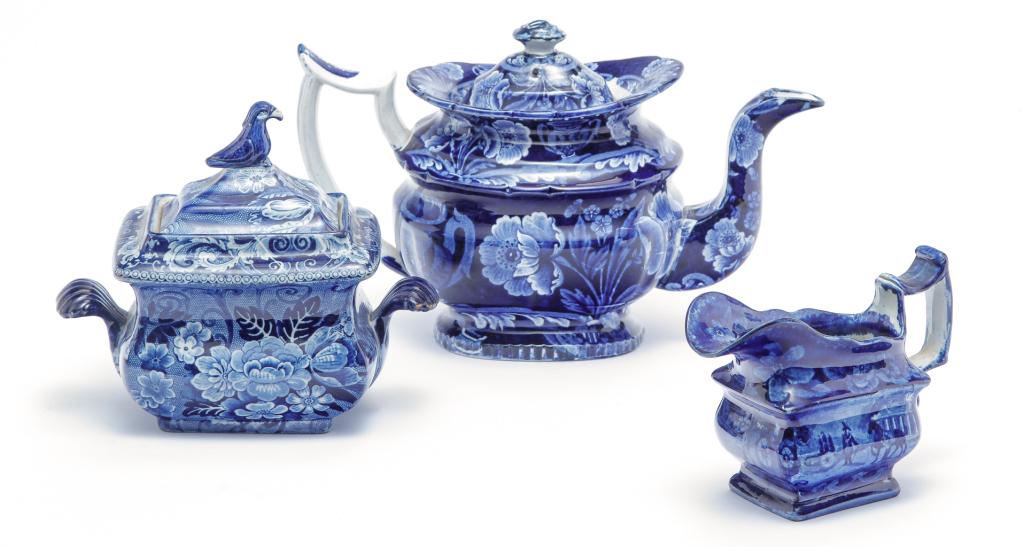 HISTORICAL BLUE STAFFORDSHIRE TEA SERVICE. (1 of 5)