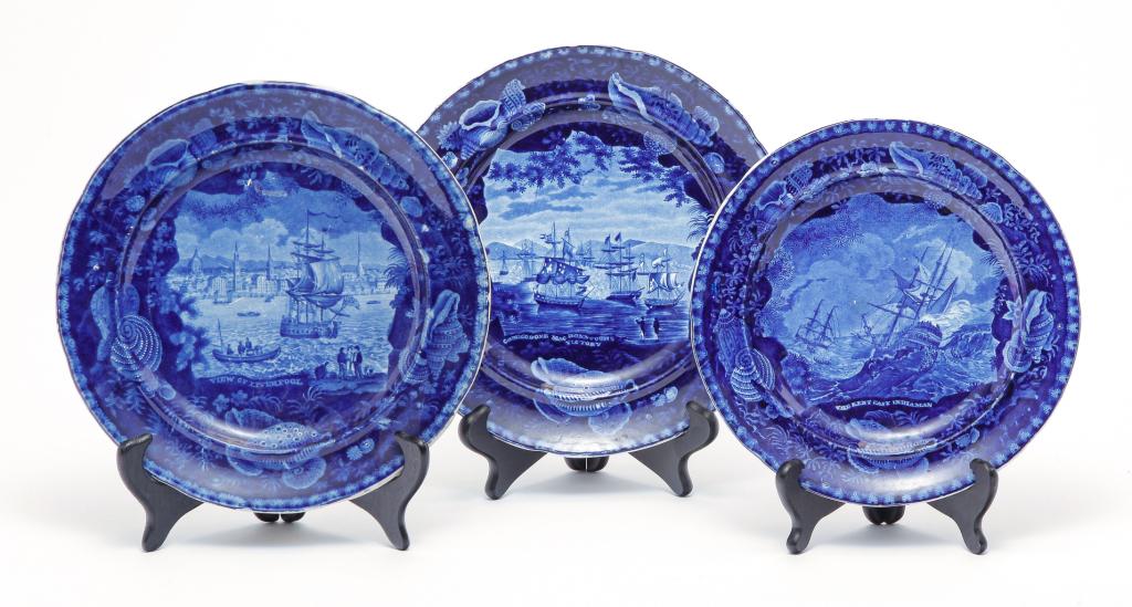 THREE HISTORICAL BLUE STAFFORDSHIRE PLATES. (1 of 5)