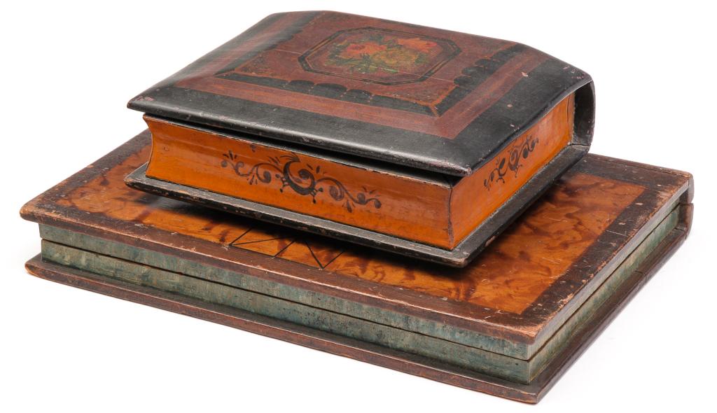 TWO AMERICAN BOOK SHAPED BOXES. (1 of 4)