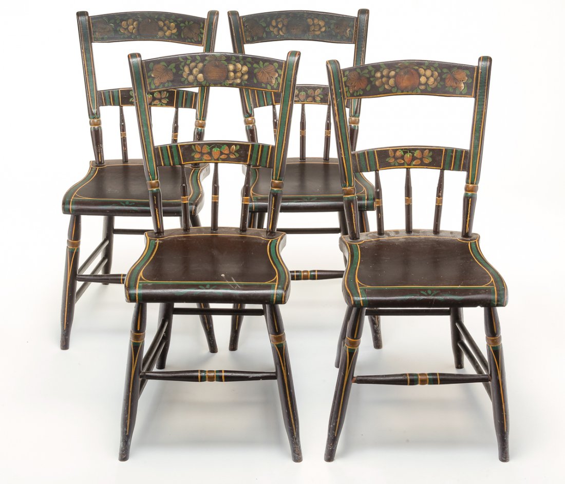 FOUR PENNSYLVANIA DECORATED SIDE CHAIRS. (1 of 3)
