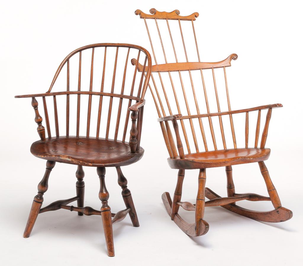 AMERICAN WINDSOR ROCKER AND ARMCHAIR. (1 of 4)