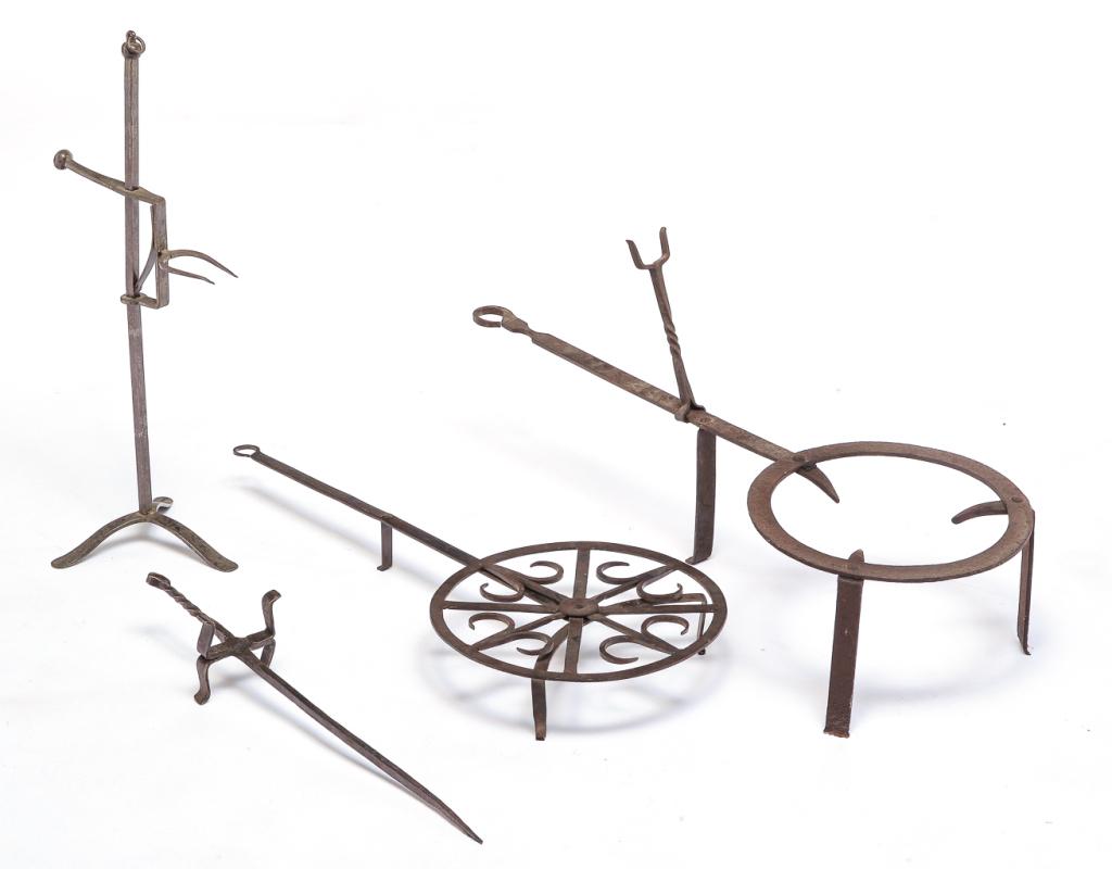 FOUR WROUGHT IRON COOKING UTENSILS. (1 of 4)
