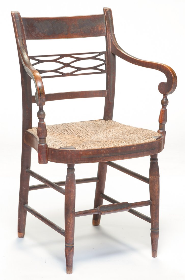 NEW ENGLAND DECORATED SHERATON ARMCHAIR. (1 of 4)