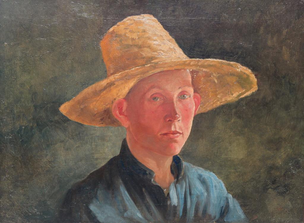 PORTRAIT OF AMISH BOY IN STRAW HAT. (1 of 3)