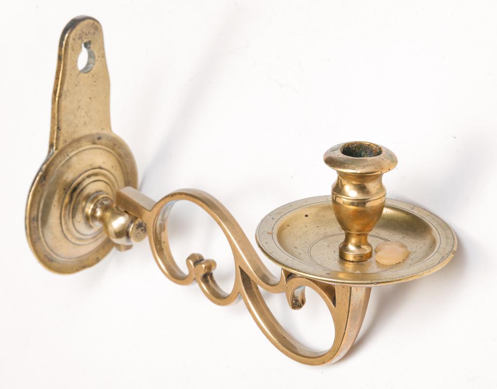 PAIR OF ENGLISH BRASS WALL SCONCES. (1 of 1)