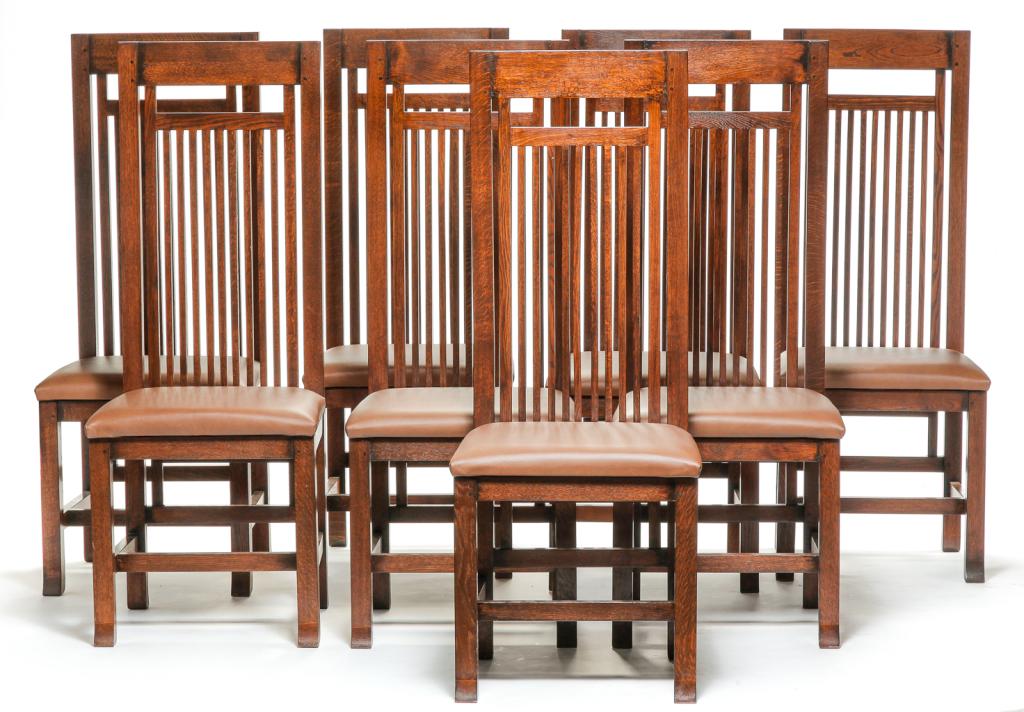 EIGHT FRANK LLOYD WRIGHT STYLE DINING CHAIRS. (1 of 3)