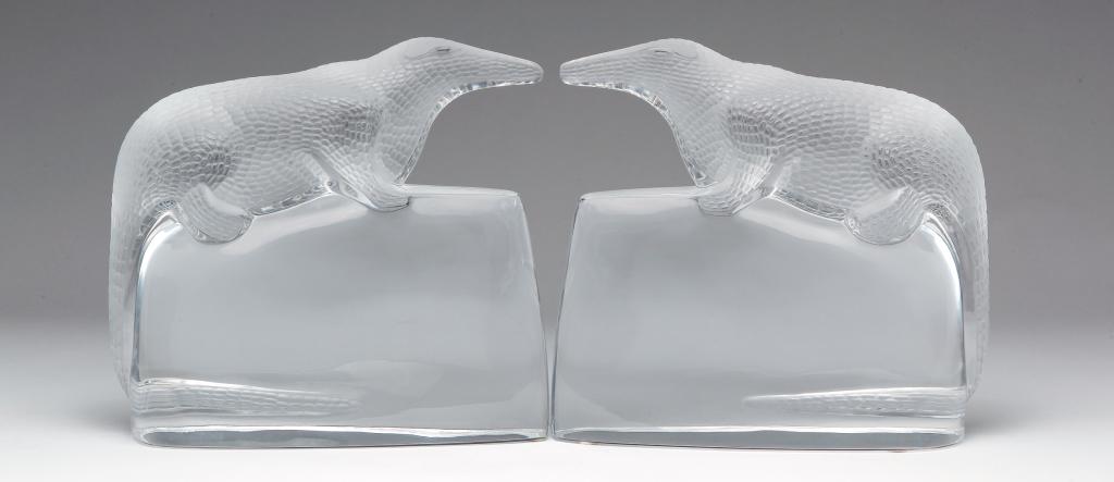 PAIR OF FRENCH "LALIQUE" GLASS CROCODILE BOOKENDS. (1 of 5)