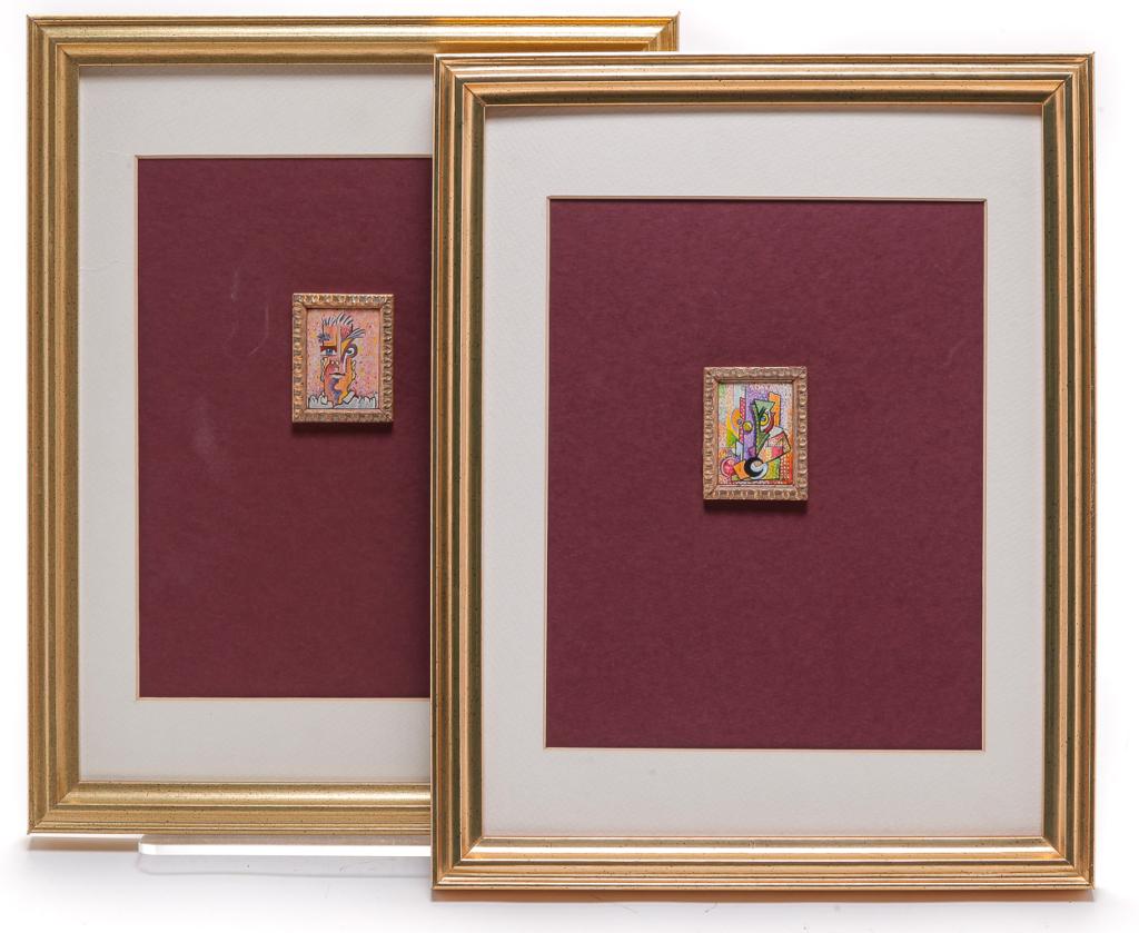 TWO MINIATURE PAINTINGS BY DAVID C. GREENE. (1 of 4)