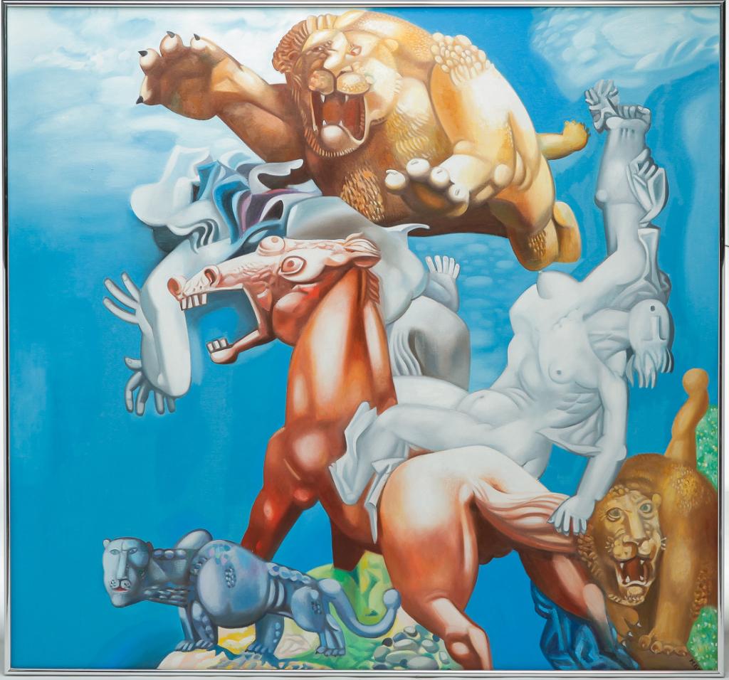"THE LION HUNT" MODERNIST PAINTING. (1 of 3)