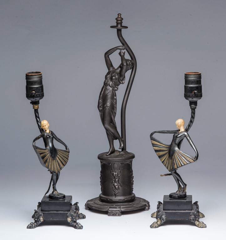 THREE LAMPS WITH WOMEN BASES. (1 of 5)