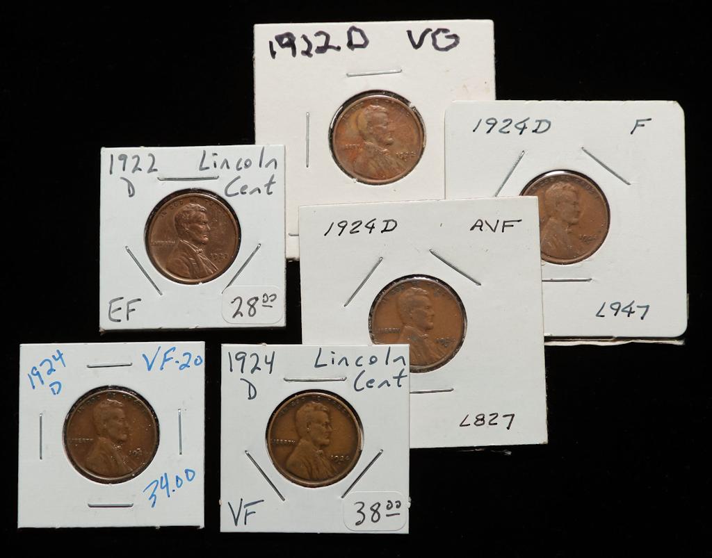 SIX 1924-D AND 1922-D LINCOLN HEAD CENTS (1 of 2)