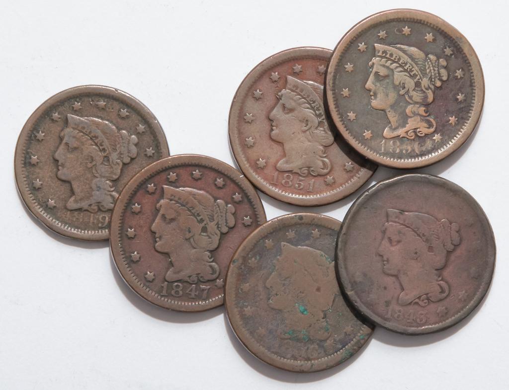GROUP OF SIX LARGE CENTS (1 of 2)