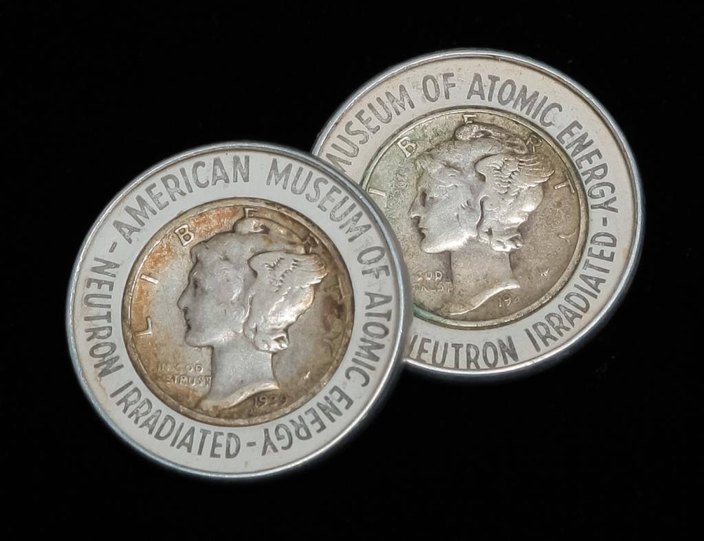 TWO NEUTRON IRRADIATED MERCURY DIMES (1 of 3)
