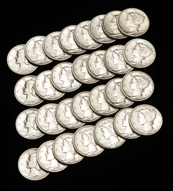TWENTY-NINE UNCIRCULATED MERCURY SILVER DIMES (1 of 3)