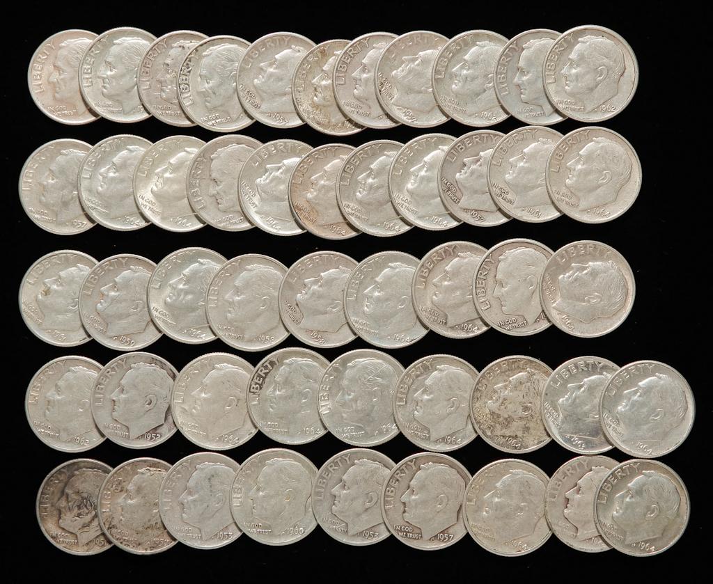 FORTY-NINE ROOSEVELT SILVER DIMES (1 of 2)