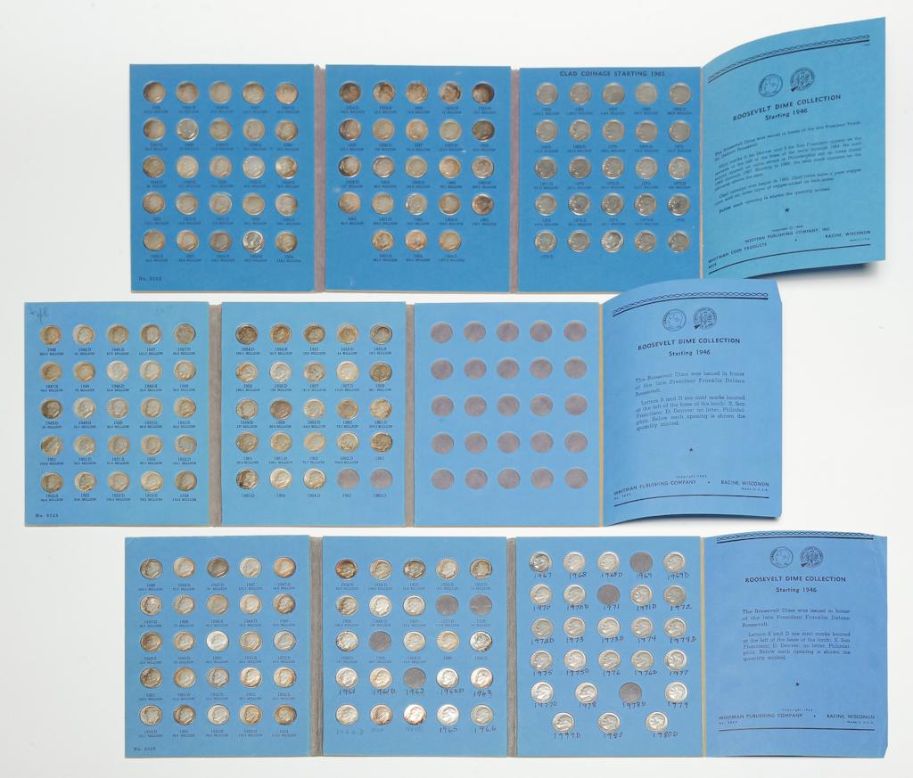 THREE WHITMAN ROOSEVELT SILVER DIME ALBUMS & COINS (1 of 5)