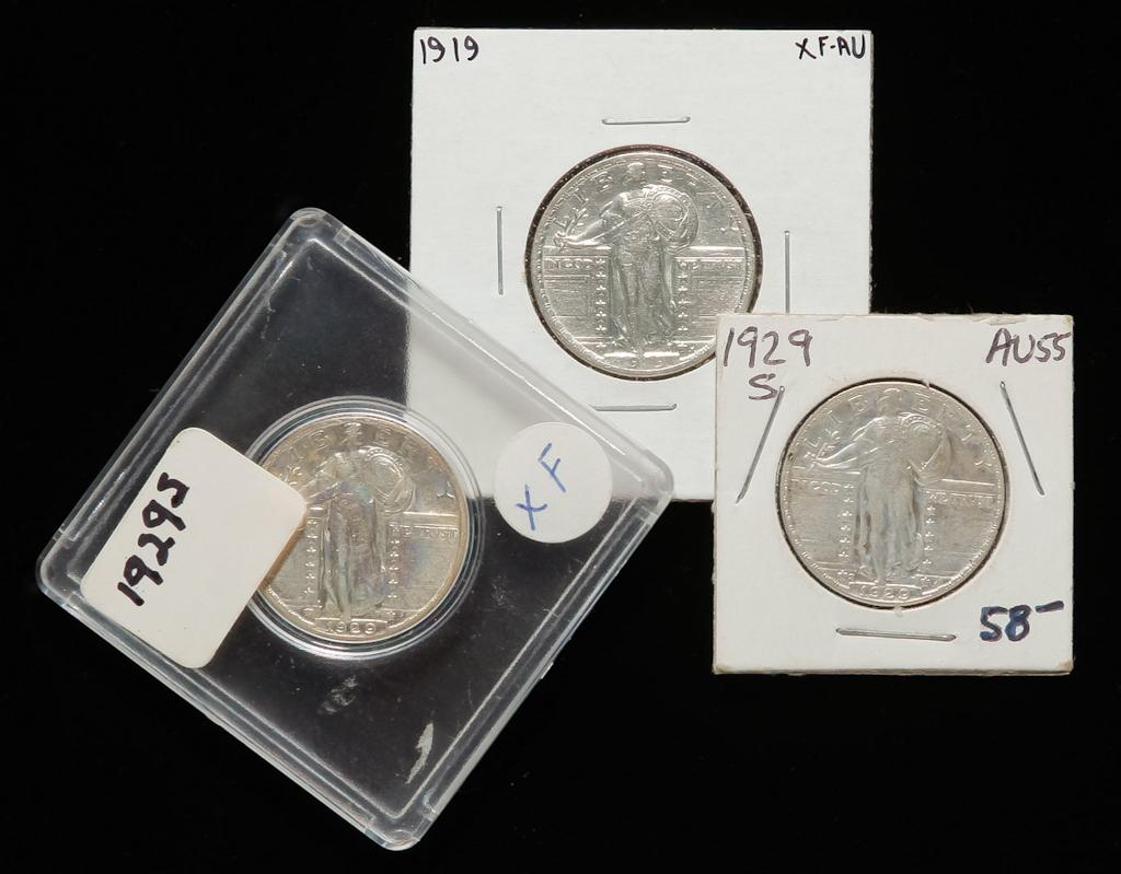 THREE STANDING LIBERTY QUARTERS INCLUDING 1929-S (1 of 2)