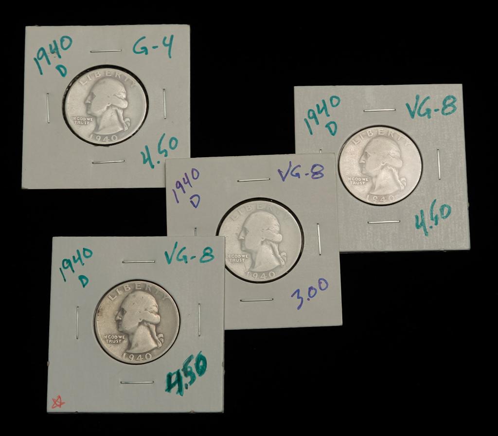 FOUR 1940-D SILVER WASHINGTON HEAD QUARTERS (1 of 3)