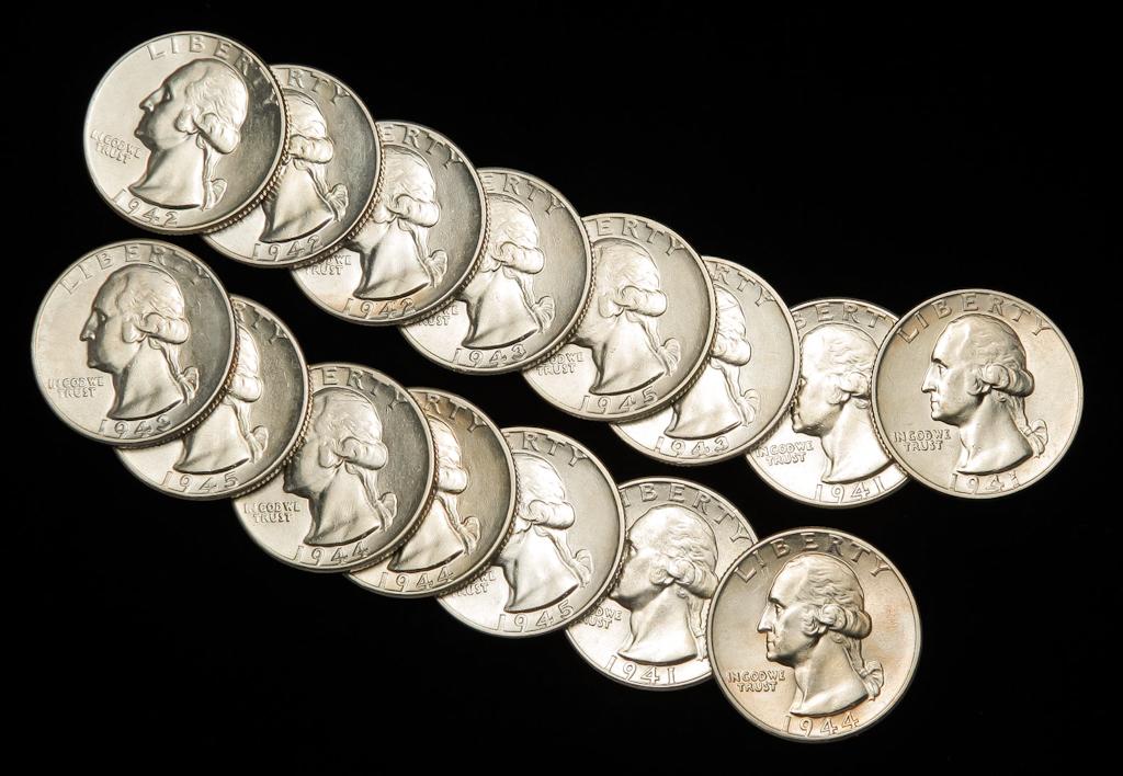FIFTEEN UNCIRCULATED WASHINGTON SILVER QUARTERS (1 of 2)