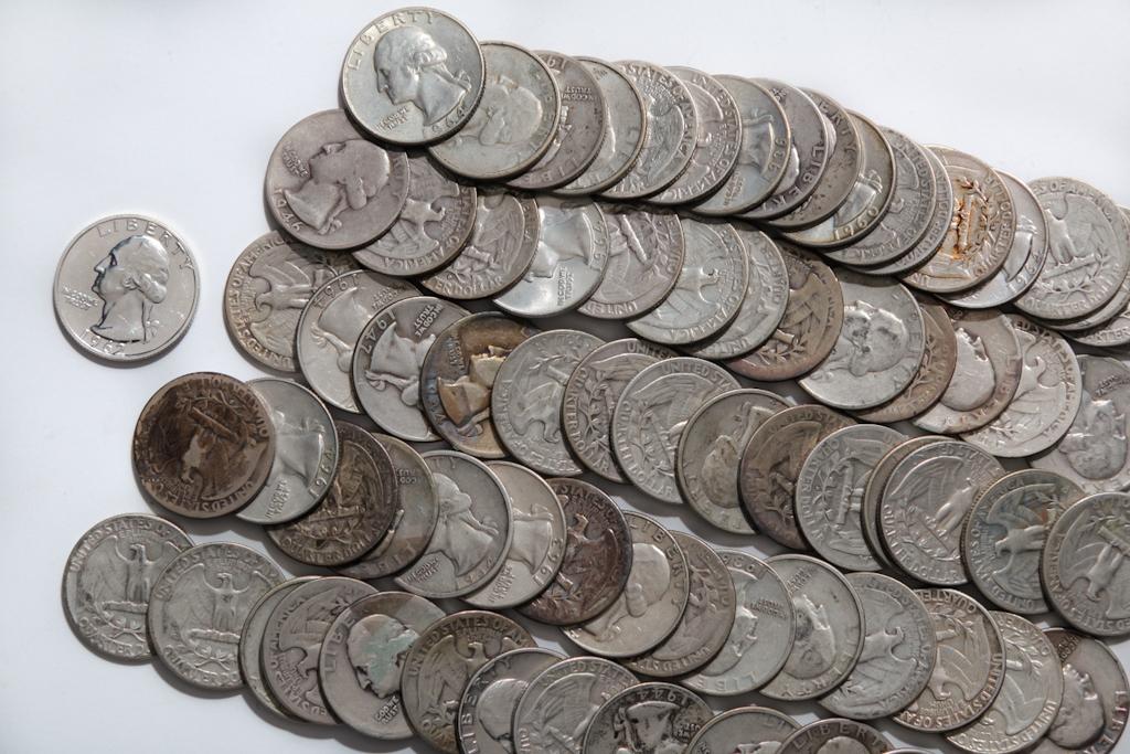 SEVENTY-FIVE WASHINGTON HEAD SILVER QUARTERS (1 of 1)